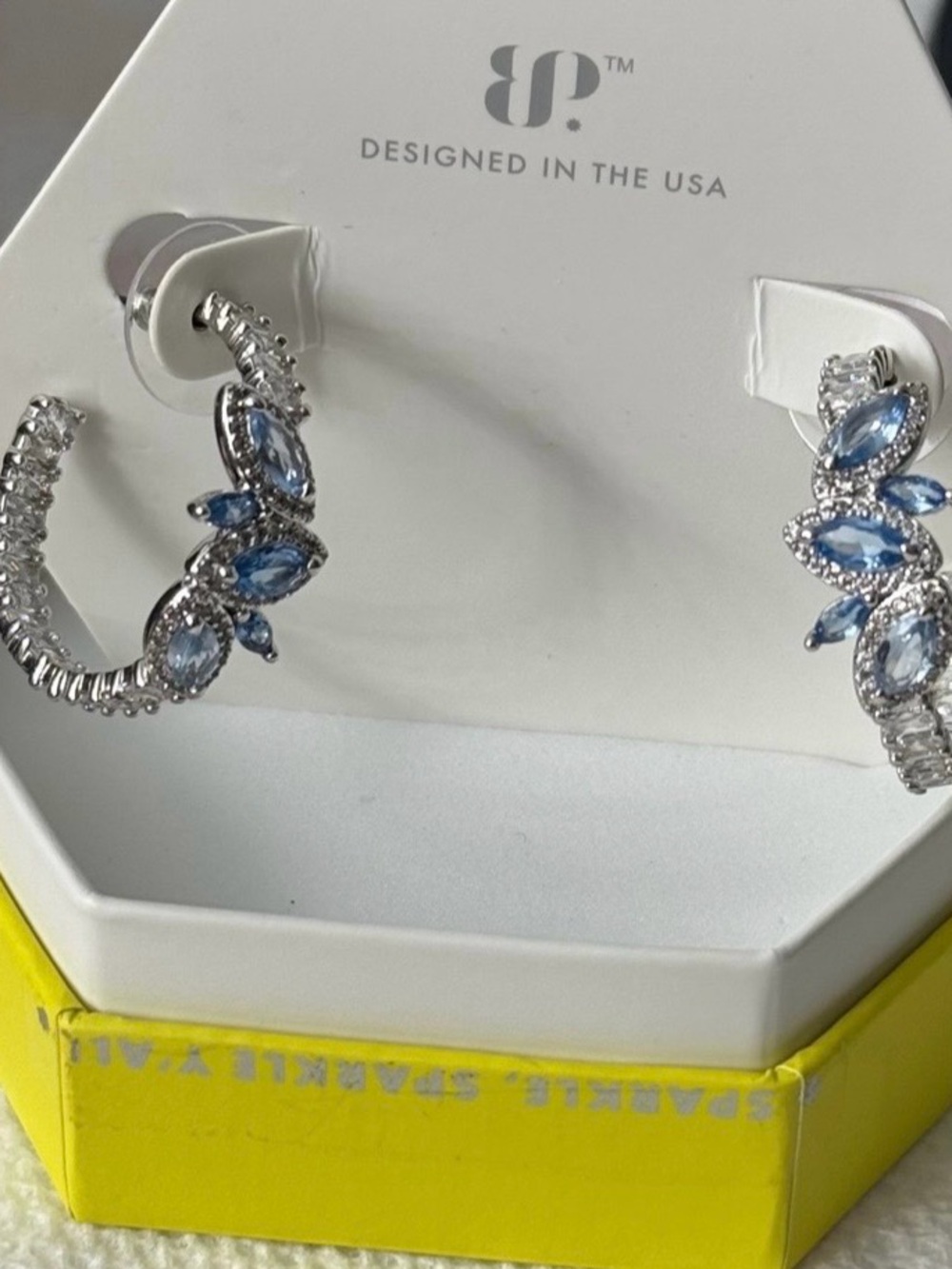 BP Light Blue Crystal Hoop Earrings RARE UNI